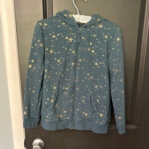 Cat & Jack size large 10/12 green with gold star full zip hoodie sweatshirt